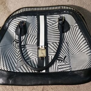 L.A.M.B.  Gwen Stefani Black & White (cream) Genuine Leather Vintage Handbag.
